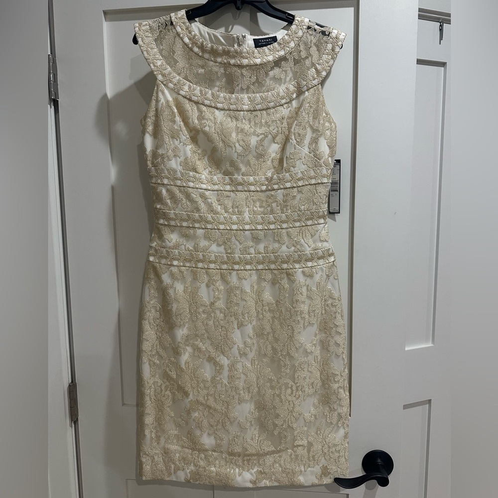 TAHARI DRESS WITH MESH COLLAR